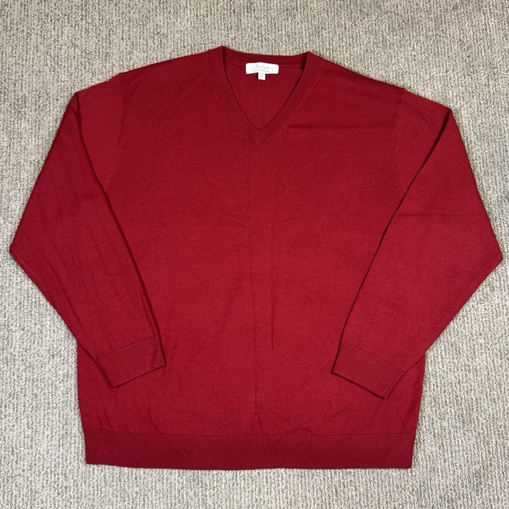 Turnbury Mens XL Extra Fine Merino Wool Pullover Sweater V Neck Cherry Red